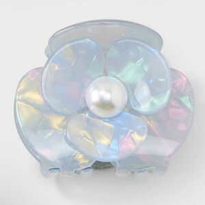 Iridescent Floral Hair Clip with Pearl Accent